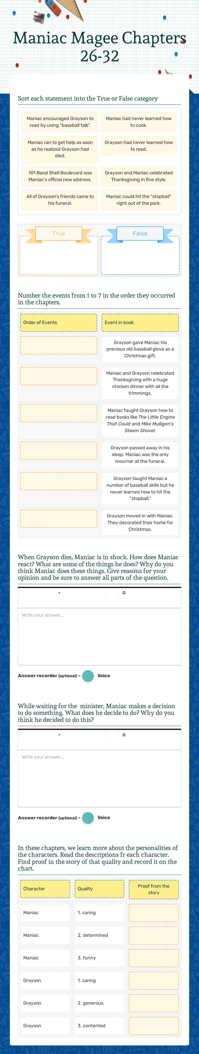 Maniac Magee Chapters 26-32 worksheet preview image