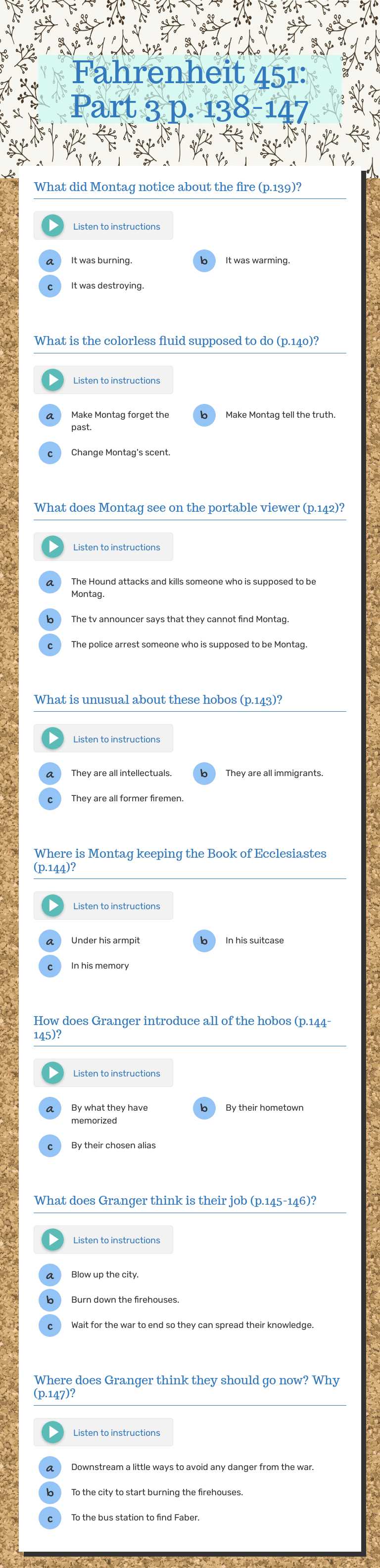 Fahrenheit 451: Part 3 p. 138-147 worksheet preview image