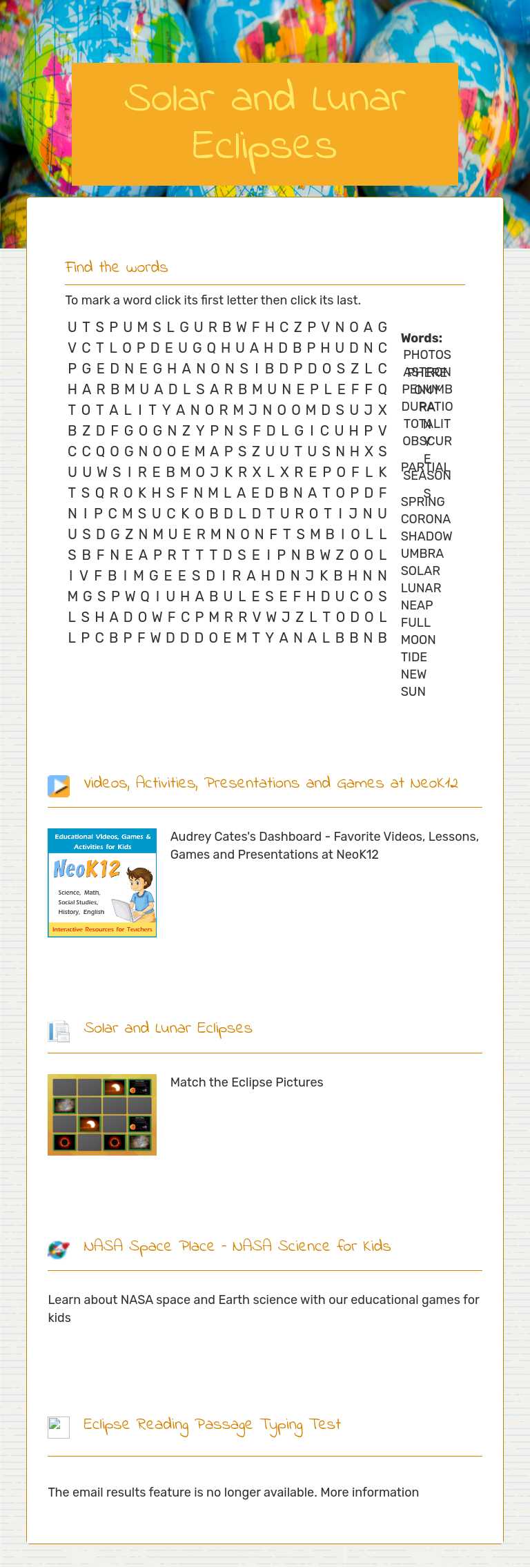 Solar and Lunar Eclipses worksheet preview image