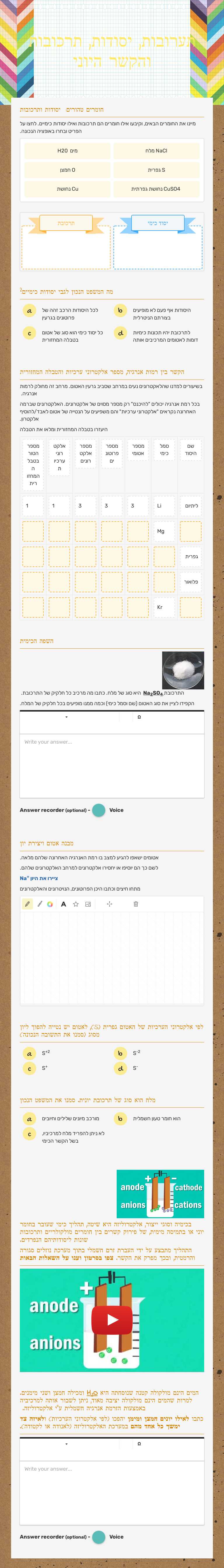 תערובות, יסודות, תרכובות והקשר היוני worksheet preview image