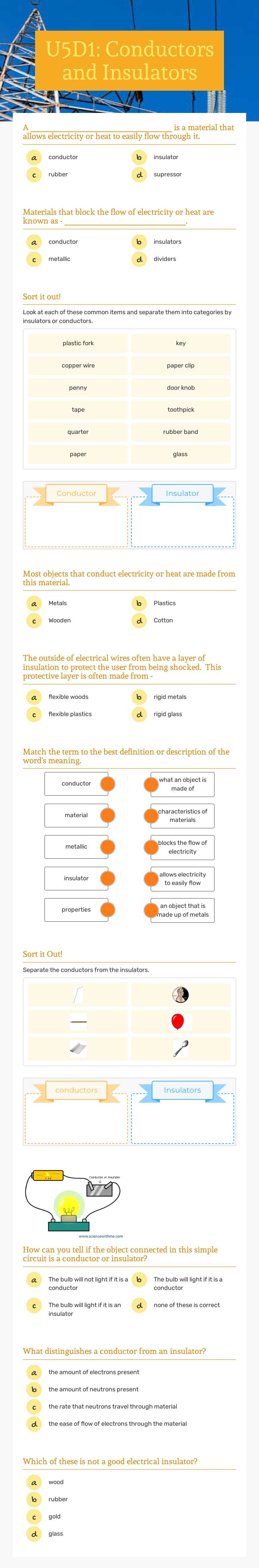 U5D1: Conductors and Insulators worksheet preview image