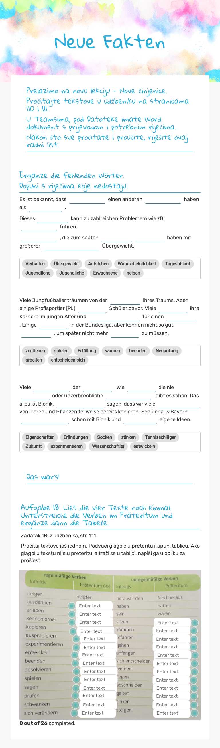 Neue Fakten worksheet preview image