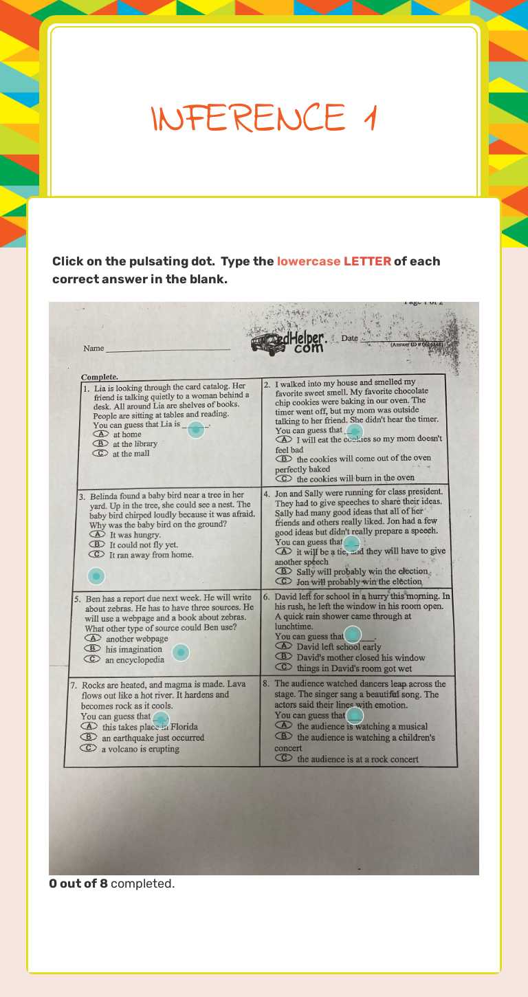 iNFERENCE 1 Grade 4 worksheet preview