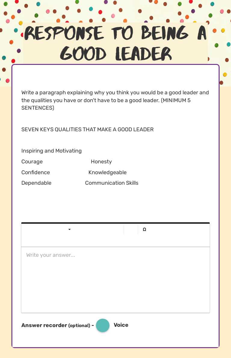 RESPONSE TO being a good leader worksheet preview image