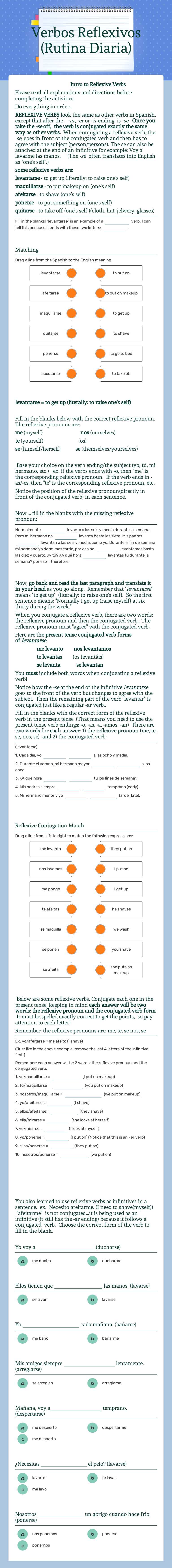 Verbos Reflexivos (Rutina Diaria) worksheet preview image