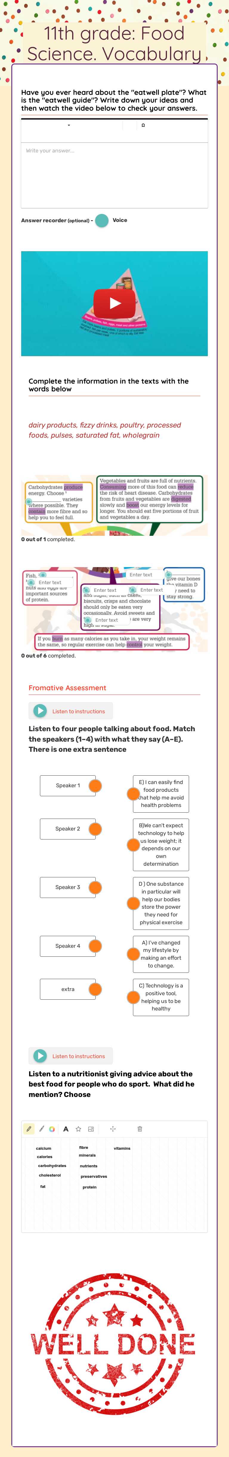 11th grade: Food Science. Vocabulary worksheet preview image