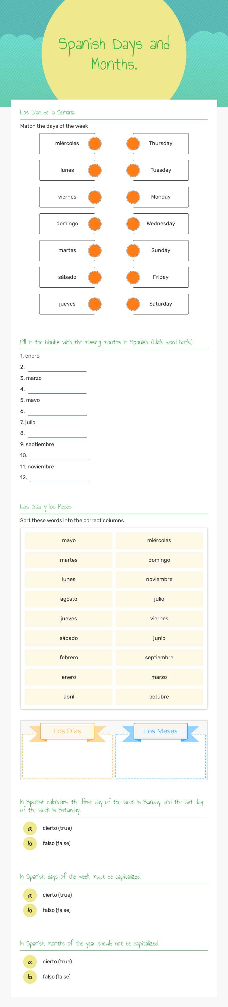 Spanish
Days and Months. worksheet preview image