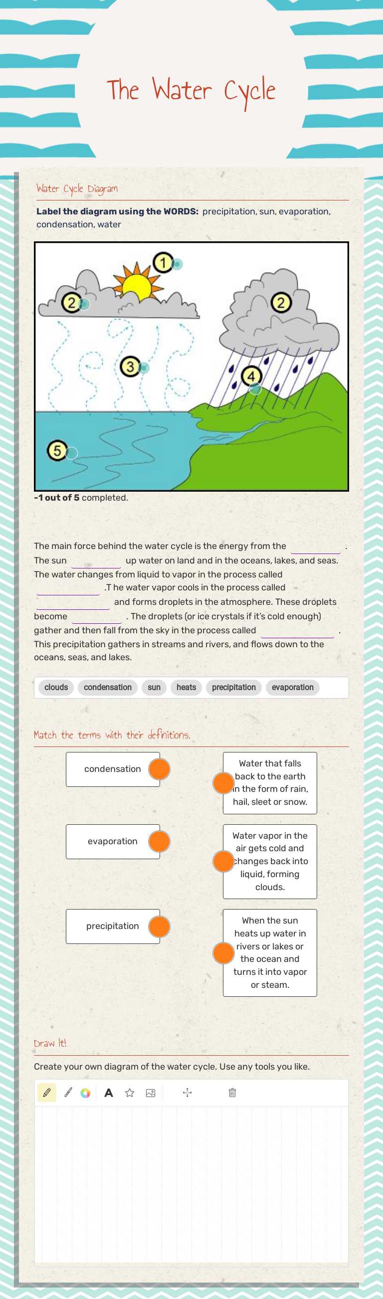 The Water Cycle by Riya Joshi | Interactive Worksheet | Wizer.me