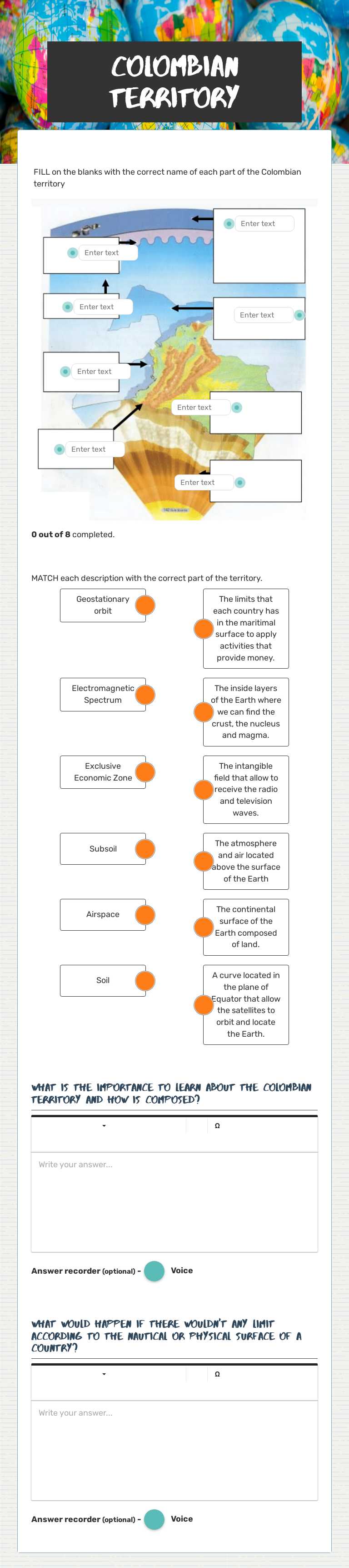 colombian territory worksheet preview image