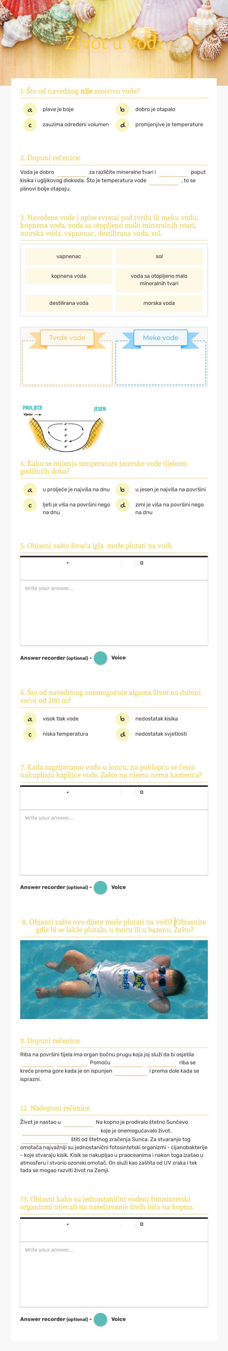 Život u vodi worksheet preview image