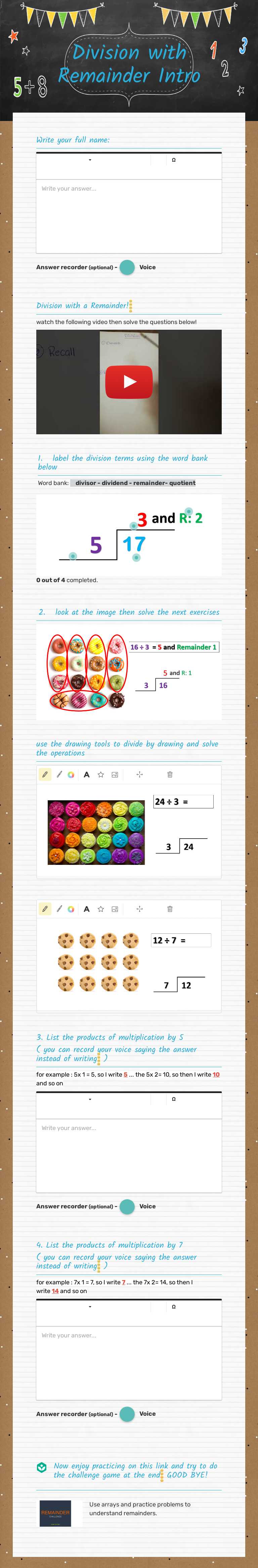 Division with Remainder Intro worksheet preview image