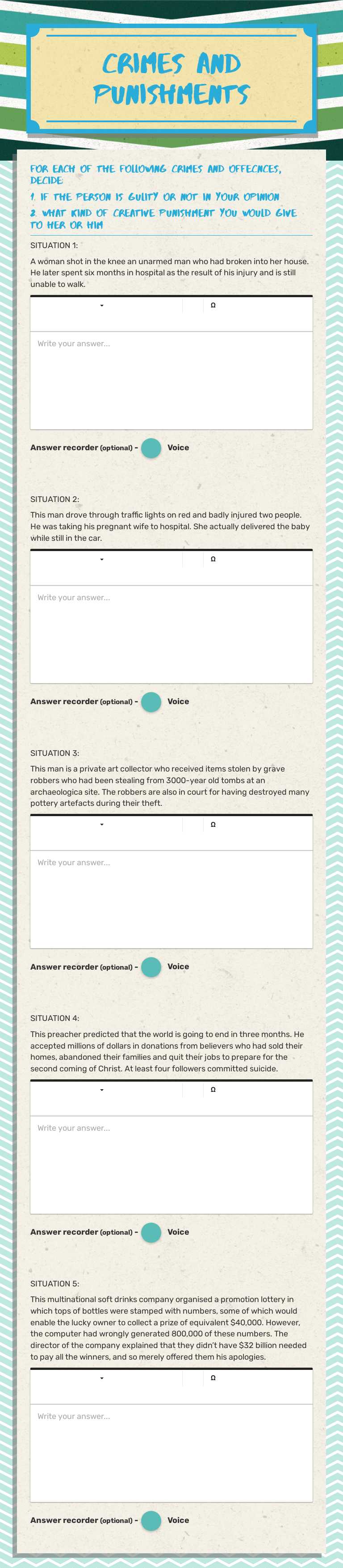 CRIMES and punishments Other worksheet preview