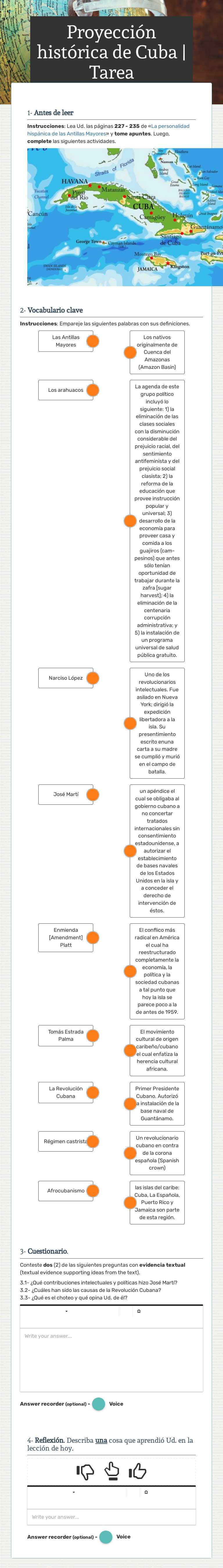 Proyección histórica de Cuba | Tarea worksheet preview image