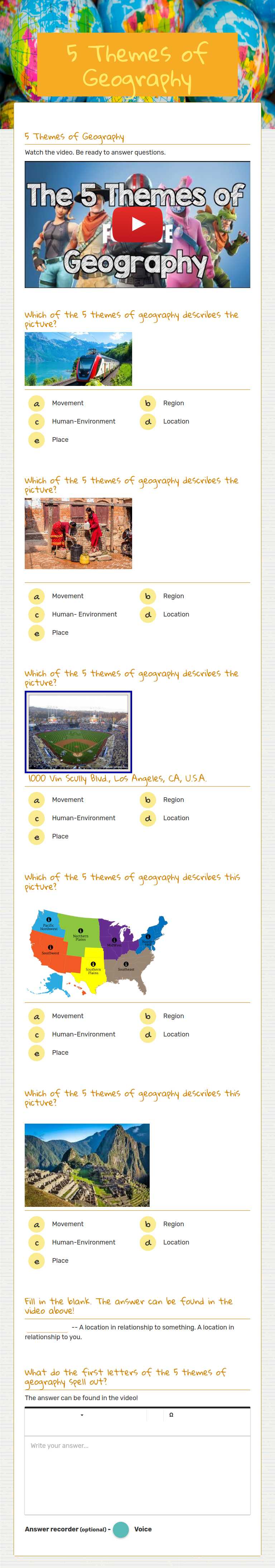 5 Themes of Geography worksheet preview image