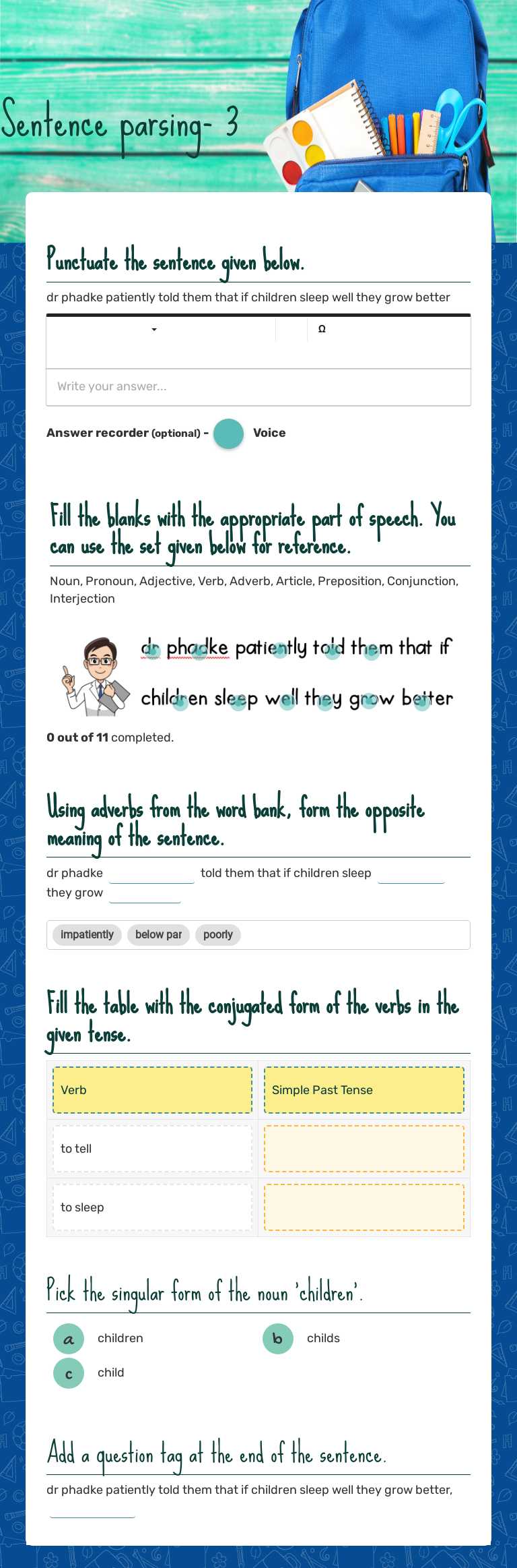 Sentence parsing- 3 Grade 4 worksheet preview