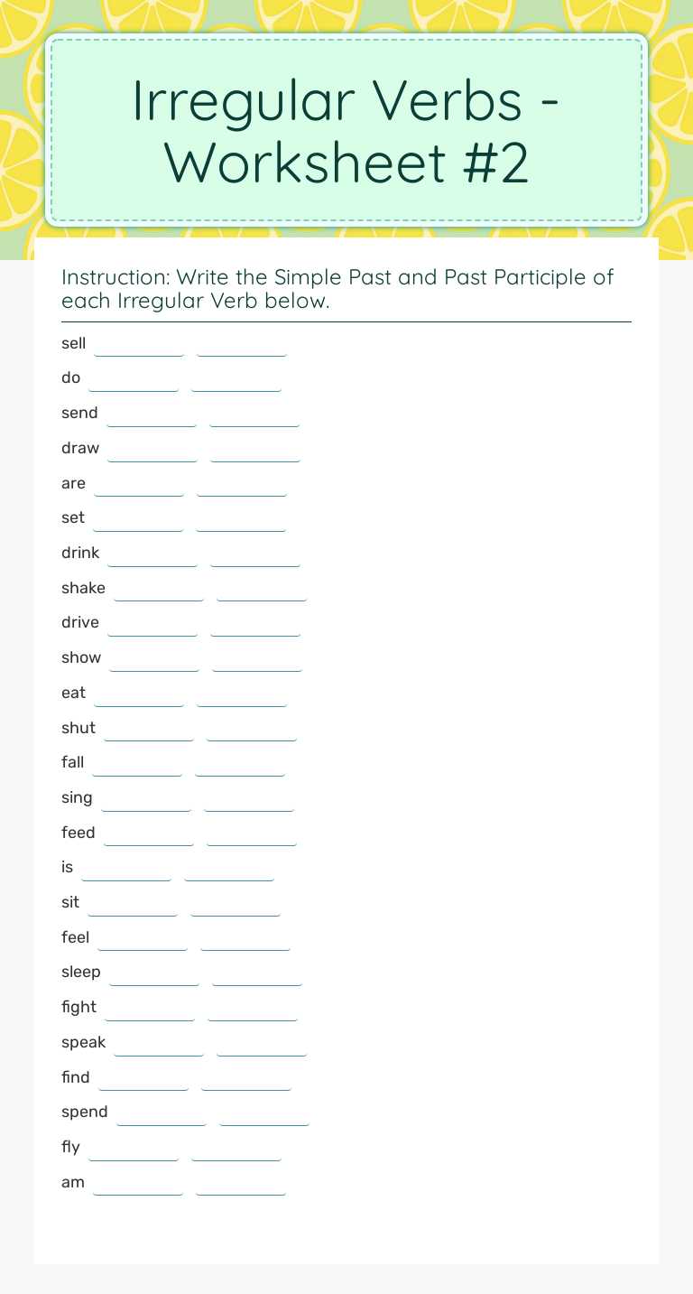 Irregular Verbs - Worksheet #2 Grade 4 worksheet preview