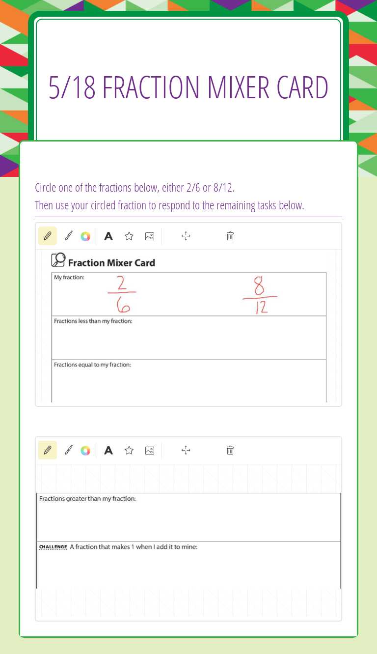 5/18 Fraction 
Mixer Card worksheet preview image