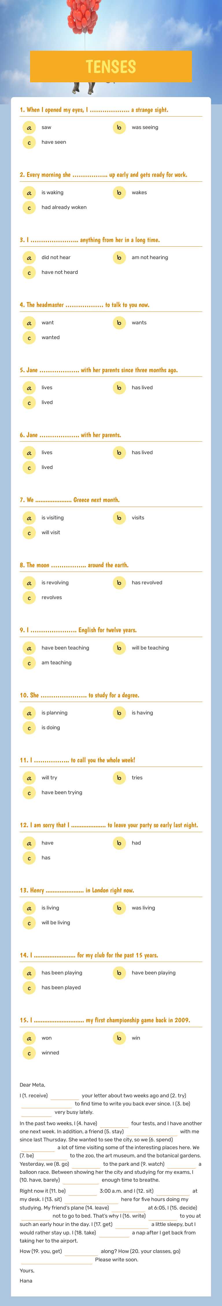TENSES worksheet preview image