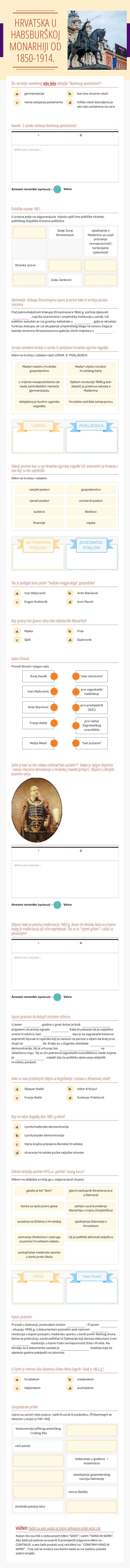 HRVATSKA
U HABSBURŠKOJ MONARHIJI OD 1850-1914. worksheet preview image