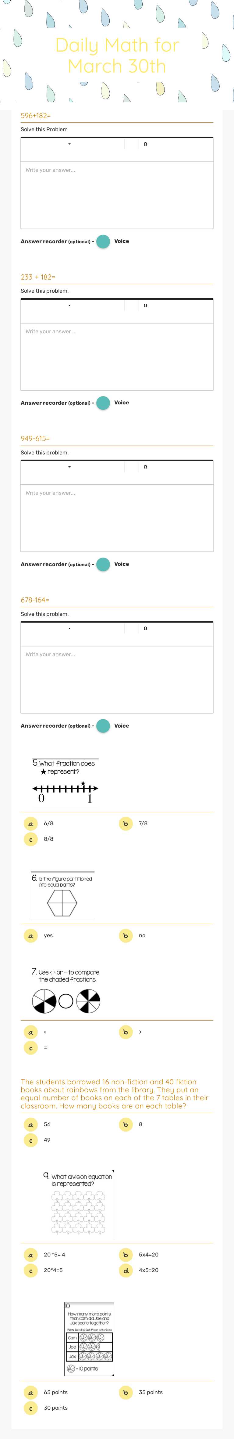 Daily Math for March 30th worksheet preview image