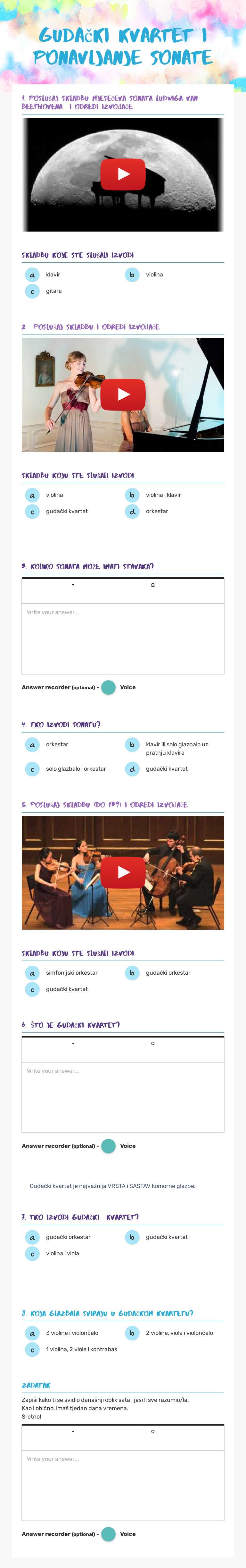Gudački kvartet I PONAVLJANJE SonatE worksheet preview image