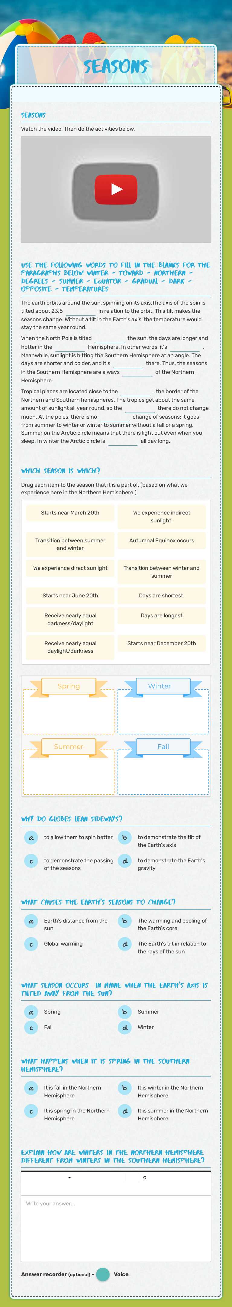 Seasons Grade 8 worksheet preview