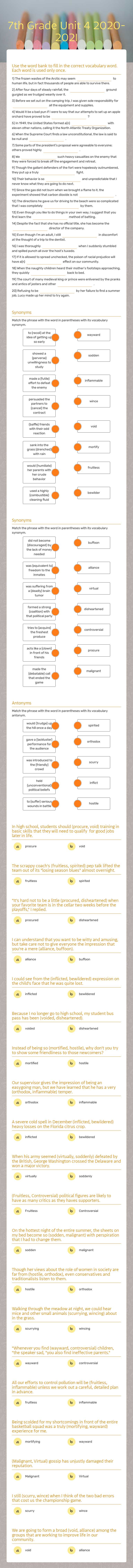 7th Grade Unit 4 worksheet preview image