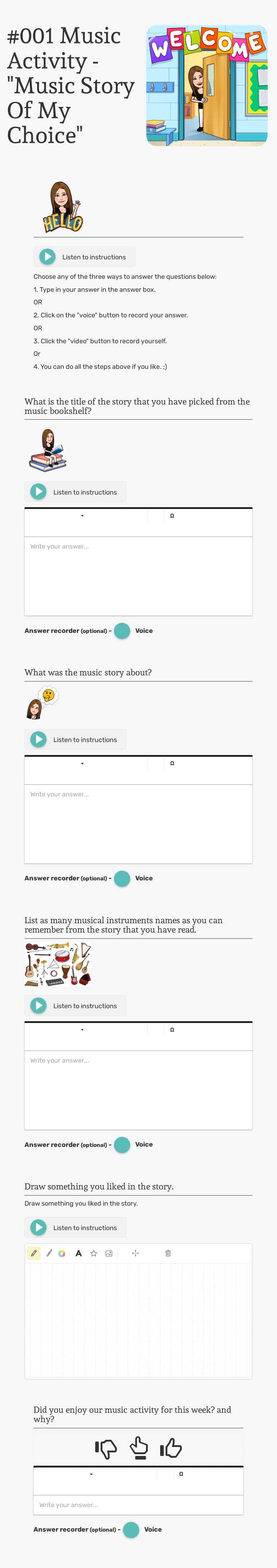 #001 Music Activity -
 "Music Story Of My Choice" Other worksheet preview