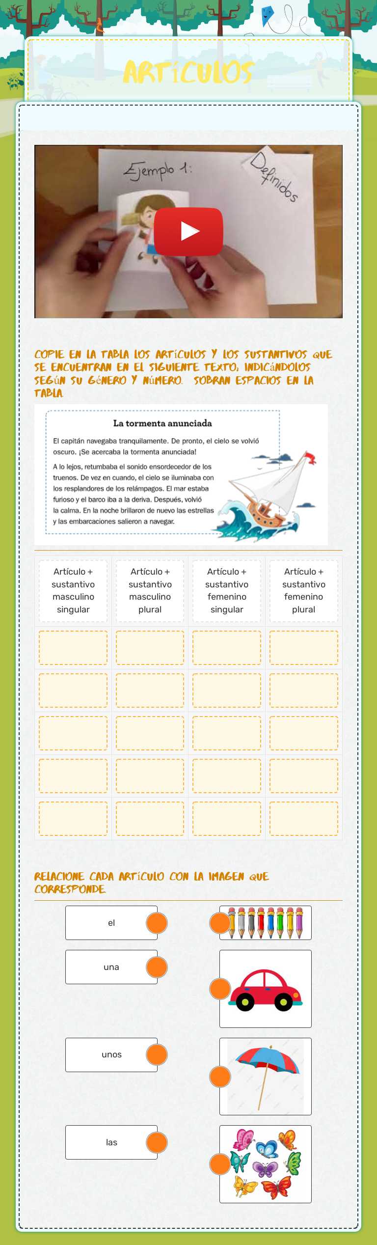 Artículos worksheet preview image