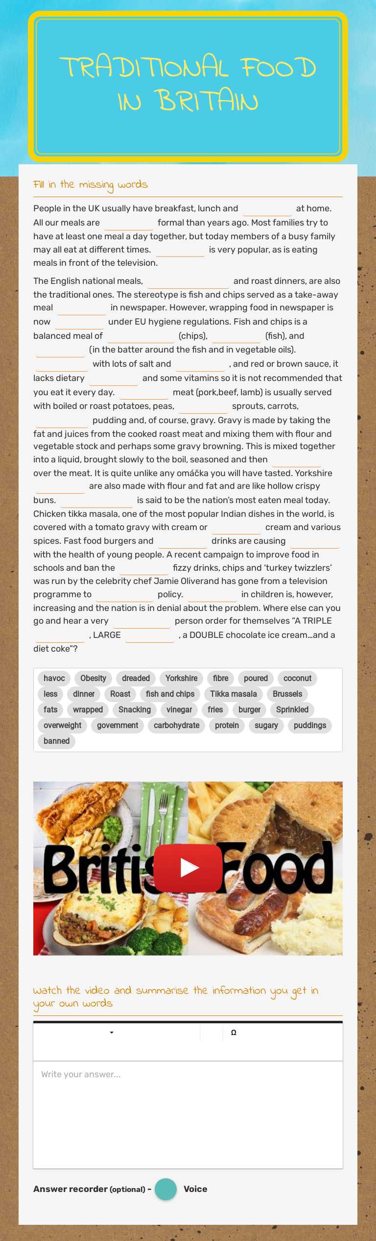 Traditional food
in Britain worksheet preview image