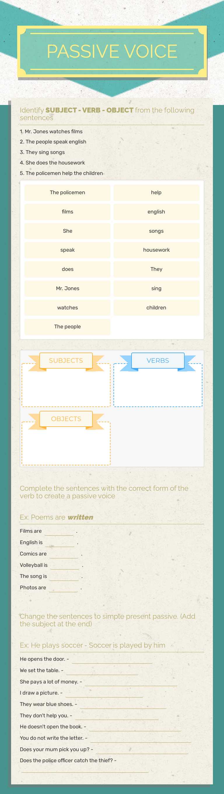 PASSIVE VOICE worksheet preview image
