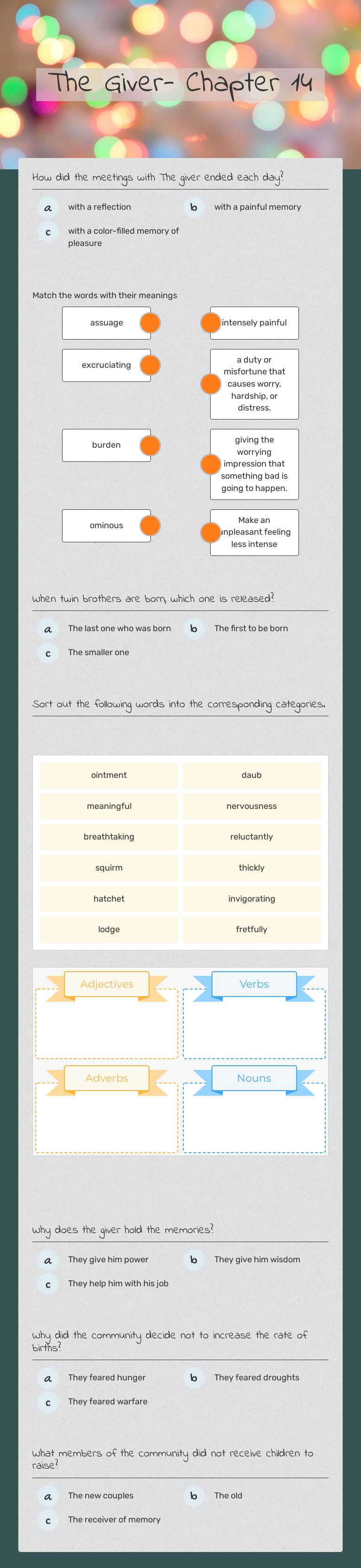 The Giver- Chapter 14 worksheet preview image