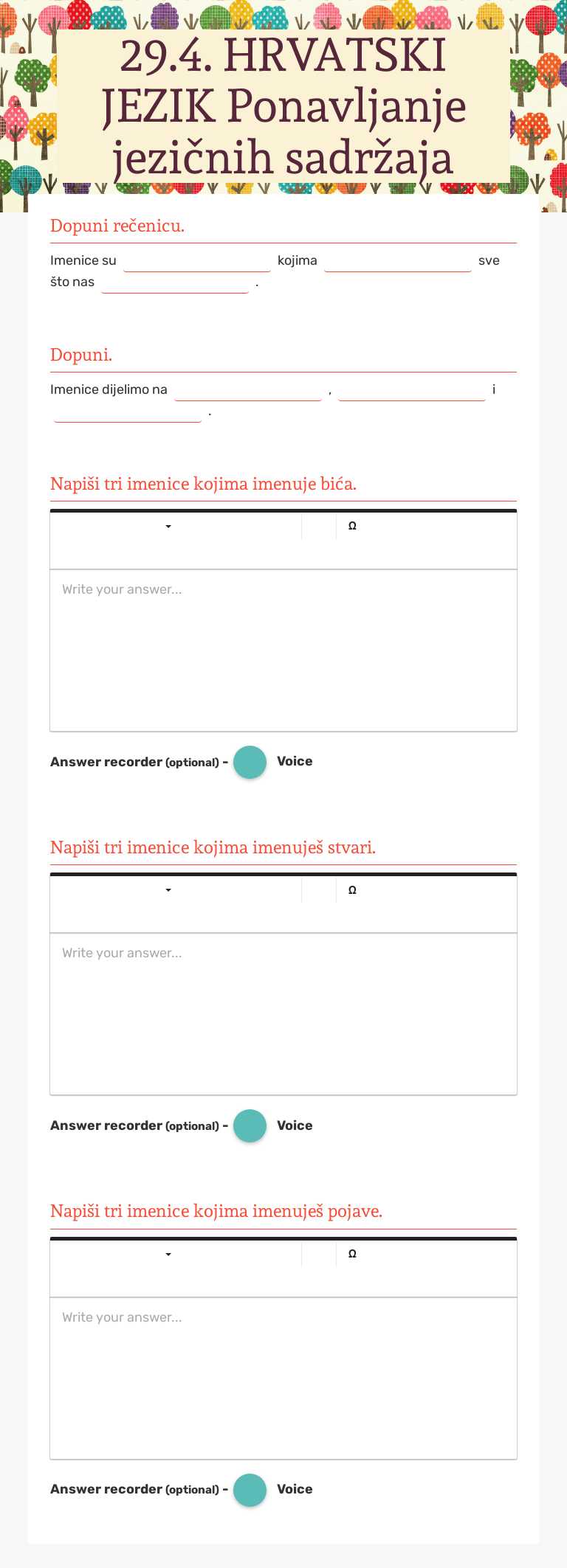 29.4. HRVATSKI JEZIK Ponavljanje jezičnih sadržaja Grade 2 worksheet preview