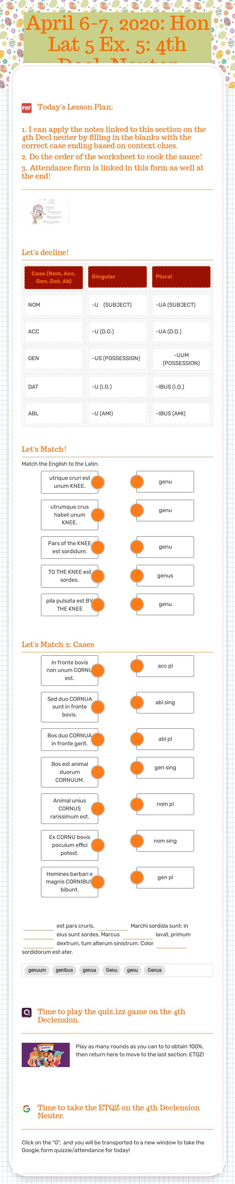April 6-7, 2020: Hon Lat 5 Ex. 5: 4th Decl. Neuter worksheet preview image