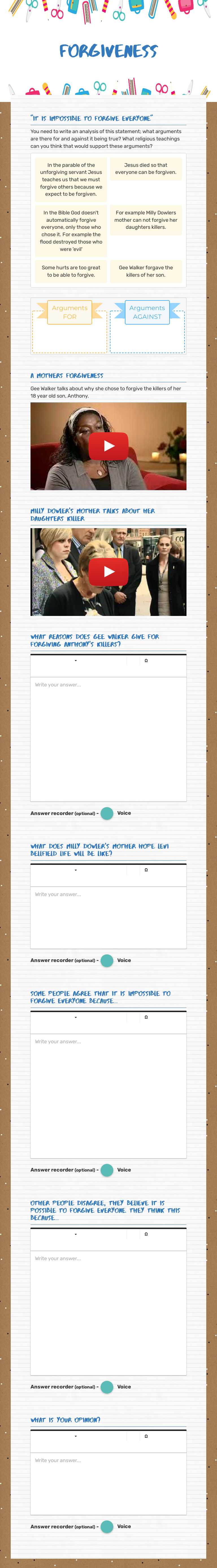 FORGIVENESS worksheet preview image