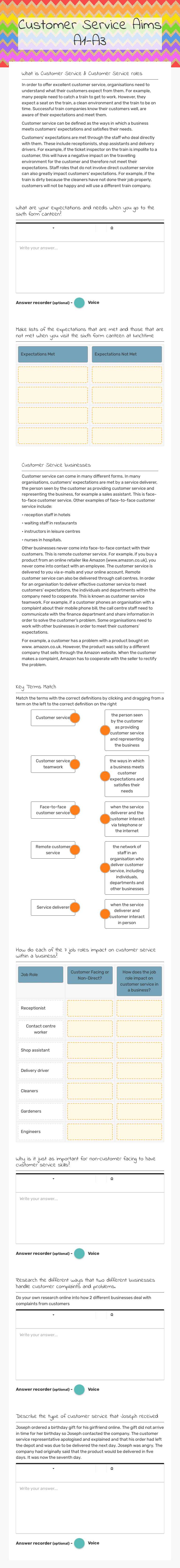 Customer Service        Aims A1-A3 Grade 12 worksheet preview