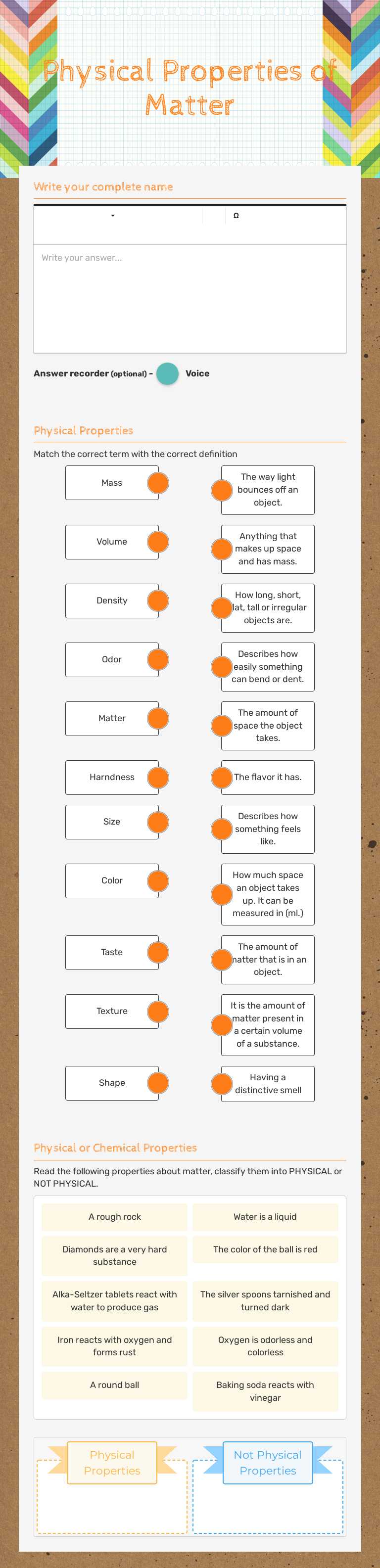 Physical Properties of Matter worksheet preview image