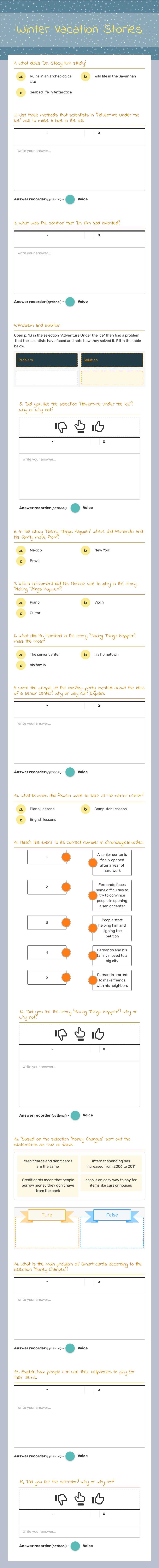 Winter Vacation Stories worksheet preview image