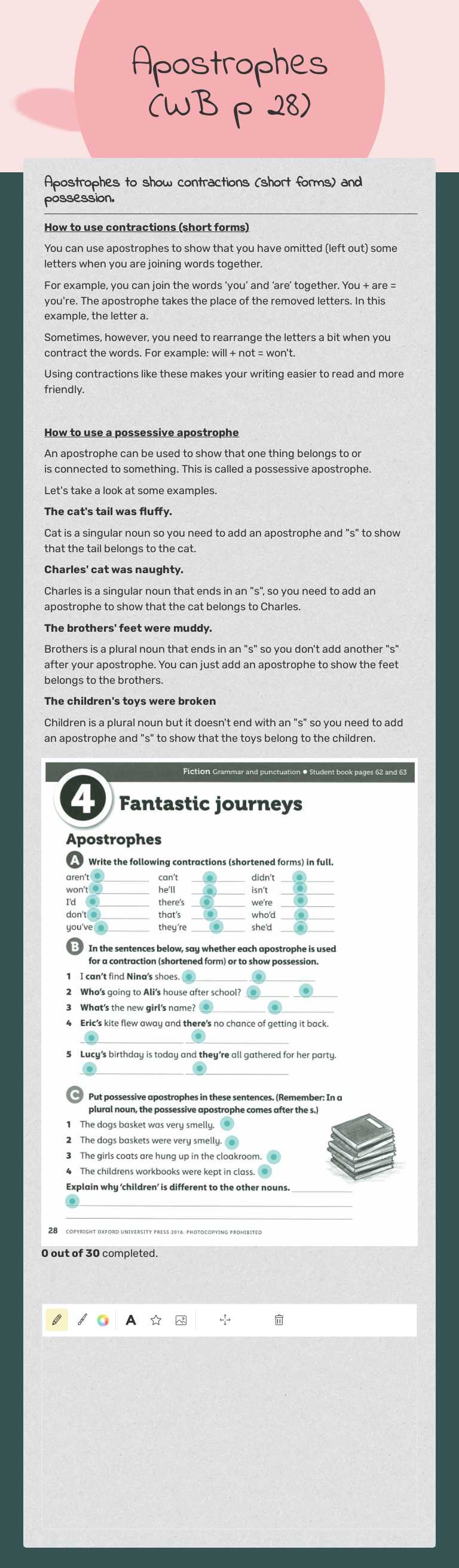 Apostrophes (WB p 28) worksheet preview image