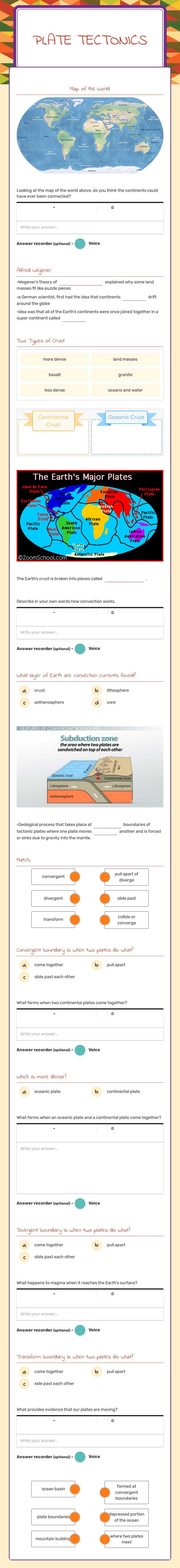 Plate Tectonics worksheet preview image