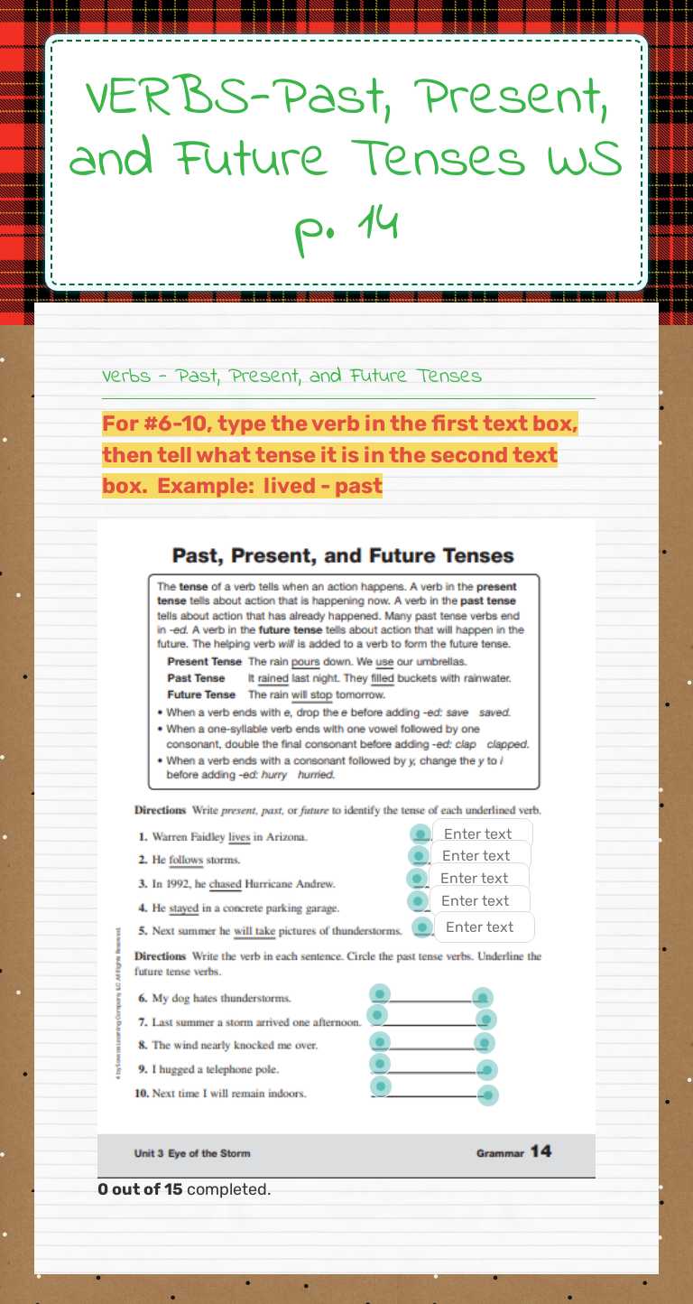 VERBS-Past, Present, and Future Tenses WS p. 14 worksheet preview image