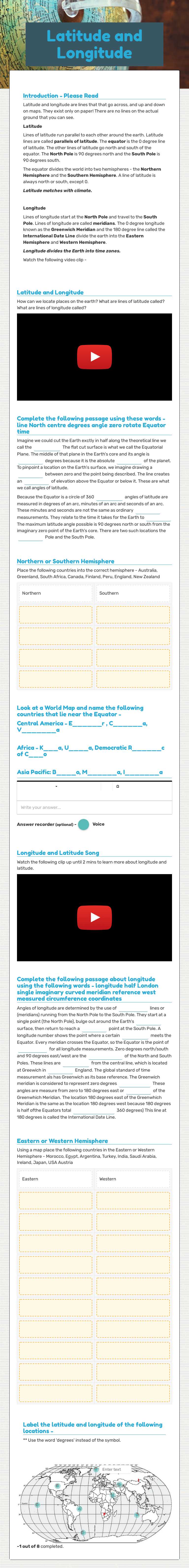 Latitude and Longitude worksheet preview image