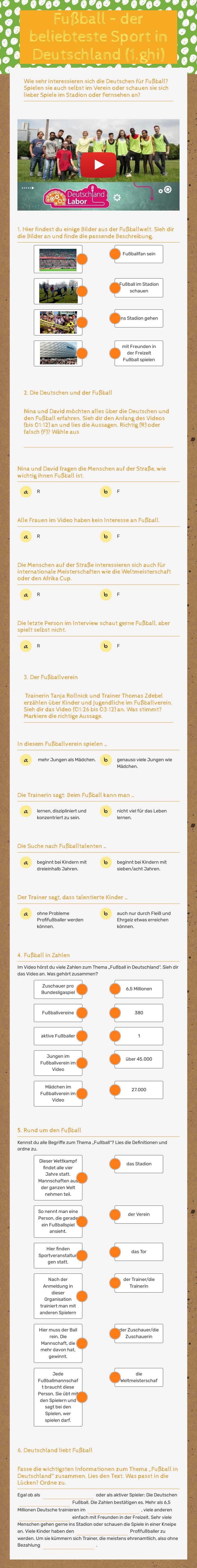 Fußball – der beliebteste Sport in Deutschland (1.ghi) worksheet preview image