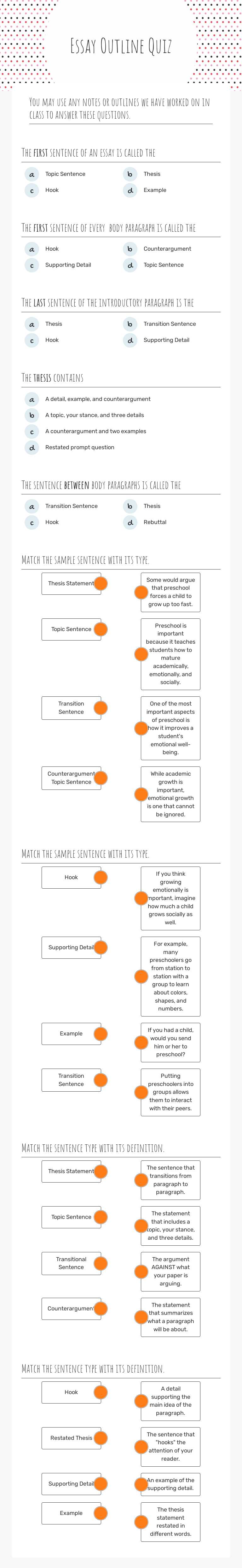 Essay Outline Quiz worksheet preview image