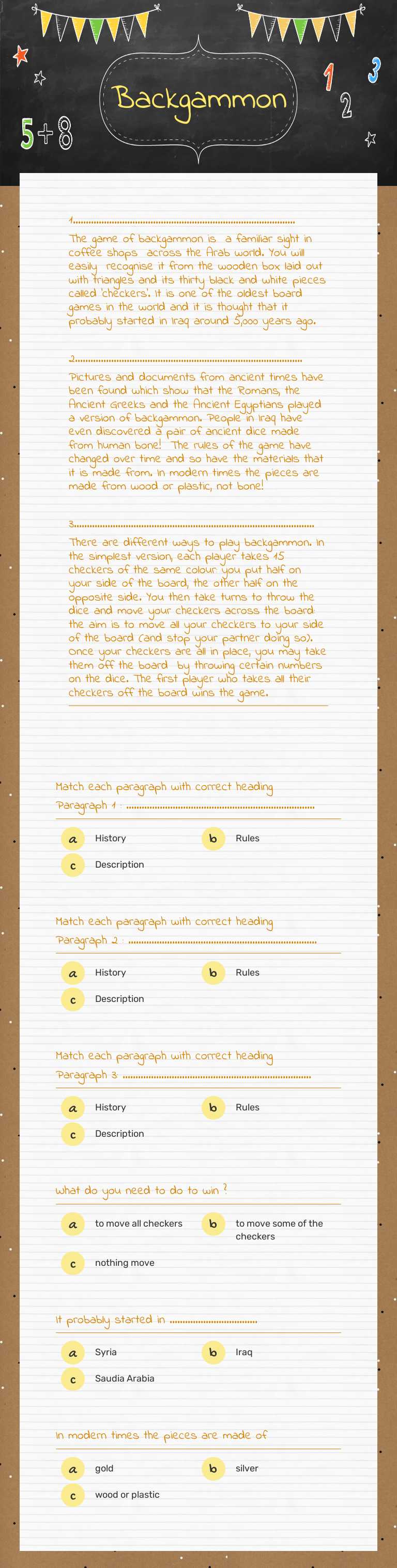 Backgammon worksheet preview image
