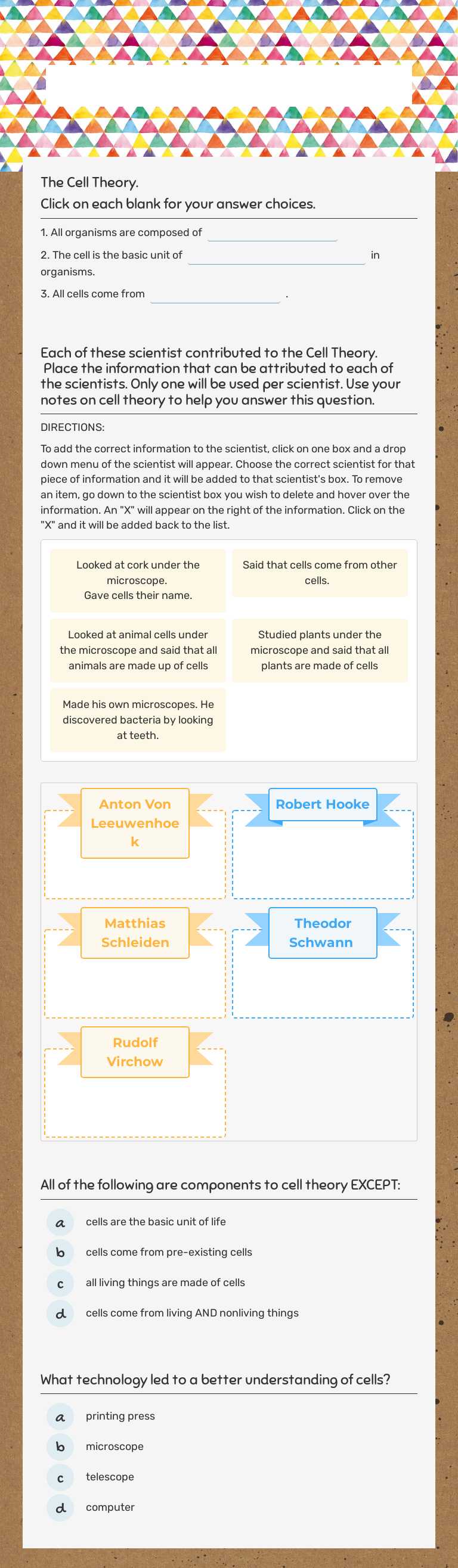 the Cell Theory worksheet preview image