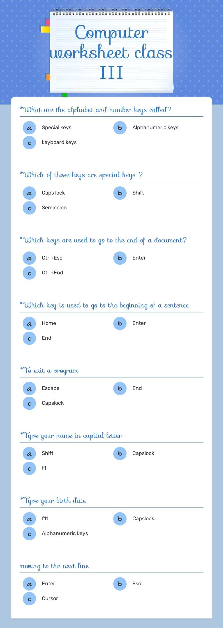 Computer worksheet 
class III worksheet preview image