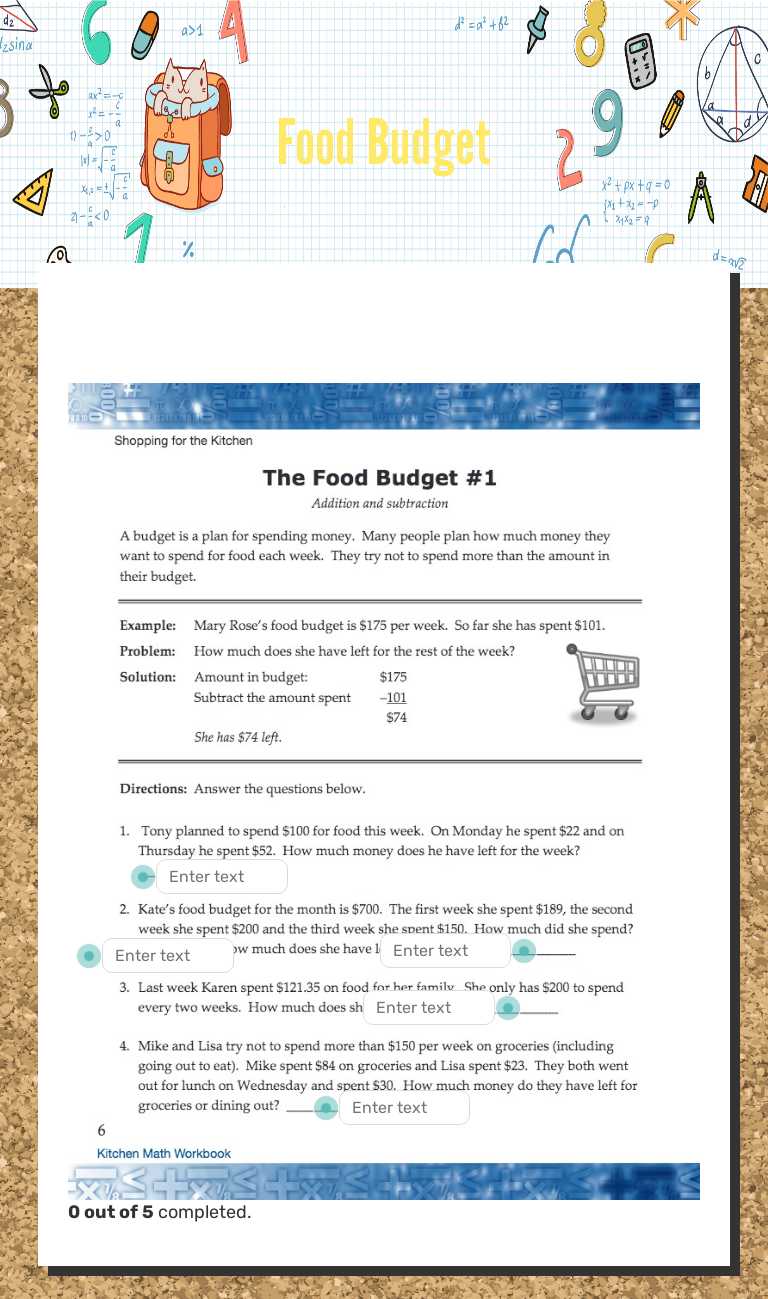 Food Budget worksheet preview image