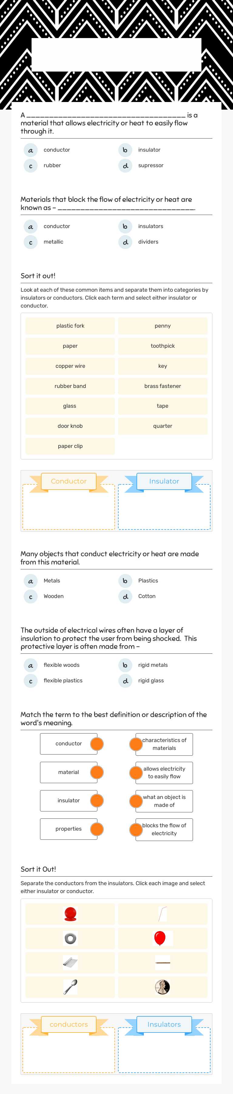 Conductors and Insulators worksheet preview image