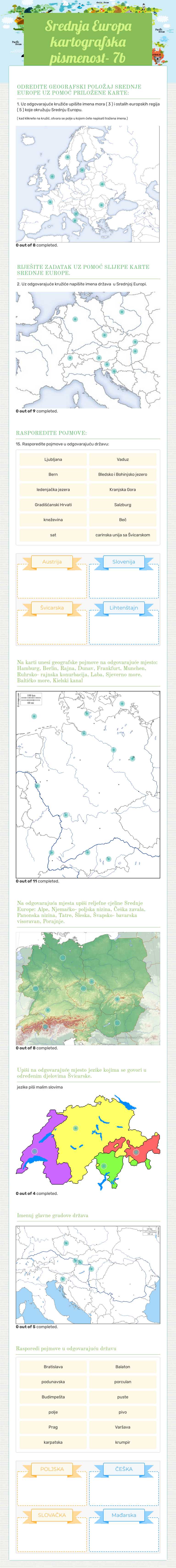 Srednja Europa kartografska pismenost- 7b worksheet preview image